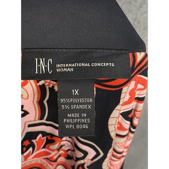 INC International Concepts Womens Red Black Print V Neck Knee Length Dress Sz 1X - Picture 5 of 6